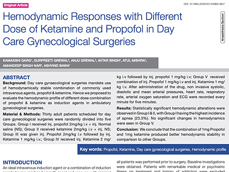Hämodynamische Reaktionen mit unterschiedlichen Ketamin- und Propofol-Dosen in gynäkologischen Tageskliniken